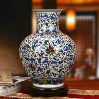 Ceramic Vase Blue and White Hand Drawn High-End Colorful Twine Celestial Globe Vase Home in Chinese Antique Style Plum Vase