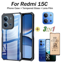 เคสโทรศัพท์ 3-in-1 สำหรับ Redmi 15C เคสกันกระแทกสำหรับ Redmi 14C และ A3 พร้อมฟิล์มเซรามิกและฟิล์มป้อ