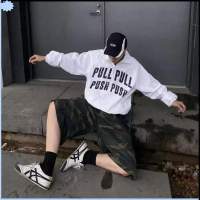 Bắn thật Áo Khoác Gió Sweater Unisex – Form Rộng Streetwear In Chữ PULL PULL PUSH PUSH