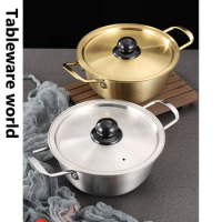 Korean Stainless Steel Ramen Pot Kitchen Stew Soup Pot Restaurant Induction Cooker Binaural Instant Noodle Cooking Pot