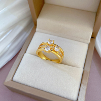 【 ทองแท้ 】 แหวนสามชั้นเพชรเต็มรูปแบบหรูหราเบาๆเครื่องประดับมือแบบเรียบง่ายแบบปรับได้แหวนญี่ปุ่นแหวนคู่ .