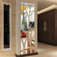 New 3d Diy Acrylic Mirror Wall Stickers Tree Pattern Silver Sticker Most Modern Living Room Bedroom Decoration