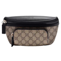 【GUCCI 古馳】經典GG Supreme帆布牛皮飾邊拉鍊l腰/斜背包(小-烏木色450946-KHNYX-9772)