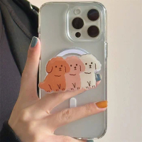 INS Korea Cute Cartoon Dog Fold For Magsafe Magnetic Phone Griptok Grip Tok Stand For iPhone 15 Wireless Charging Holder Bracket