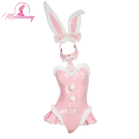 MOBBUNNY Women's Pink Bunny Lingerie Christmas Cosplay Costume Furry Heart Cutout Bunny Bodysuit wit