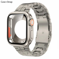 Titanium Strap+Case for Apple Watch Band 44mm 45mm 40mm 41mm Change To Ultra Steel Metal Turning Into Ultra 49mm Iwatch 8 7 6 5