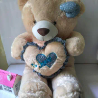 new plush teddy bear toy cute blue heart and bow bear doll gift about 100cm