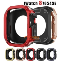 2in1 Case for Apple Watch Series 9/8/7/SE/6/5/4 Ultra 2 41mm 45mm 40mm 44mm 49mm TPU + PC Shockproof Protector Bumper for Iwatch