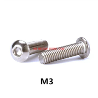 100pcs M3 Bolt A2-70 Button Head Socket Screw Sus304 Stainless Steel M3*(4/5/6/8/10/12/14/16/18/20/22/25/30/35/40/45/50) Mm