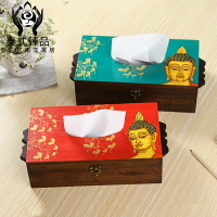 東南亞木質佛頭紙巾盒 泰國進口實木創意桌面抽紙盒餐巾紙收納盒