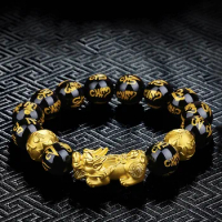 Feng Shui Obsidian Stone Beads Bracelet Men Women Unisex Wristband Pixiu Wealth Good Luck Bracelets Jewelry