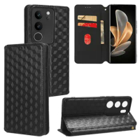 30pcs/lot For Vivo Y17S 4G Y27 4G Y35 Plus 3D Checker Series Wallet Leather Case with Card Slots For VIVO V29 5G S17 PRO Y78 5G