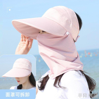 遮陽帽女夏季冰絲防曬面罩遮臉護頸防紫外線戶外騎行大檐防曬帽子