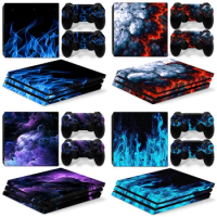 For PS4 Pro Console and 2 Controllers Skin Sticker PS4 Flame Design Protective Vinyl Wrap Cover Full Set