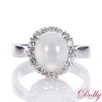 【DOLLY】14K金 緬甸冰玻種白翡鑽石戒指(007)