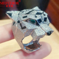 S925 Sterling Silver\PT950 Leopard Shaped Rings for Men with Moissanite Full Diamonds Luxury White Gold Colour Hip Hop Jewelry