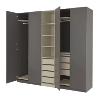 PAX/FORSAND 衣櫃/衣櫥組合, 深灰色 灰米色/深灰色, 250x60x236 公分