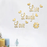 Love Live Laugh Letters Mirror Sticker Heart 3D Wall DIY Decoration For Bedroom Living Room Wall Decoration Wall Sticker