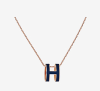 美國百分百【全新真品】Hermes 項鍊 愛馬仕 需預購 墜鍊 logo 金屬 飾品配件 專櫃精品 藍/黑色 J750