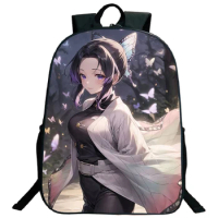 Children Anime Demon Slayer Shinobu Kocho Cosplay Backpack Large Capacity School Bags Student Softback Daypack Laptop Bag Unisex