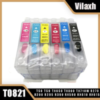 Vilaxh T0821 - T0816 Refillable Ink Cartridge For Epson T0821N Stylus R270 R390 TX650 T50 T59 RX590 TX700W TX800W TX720 TX700