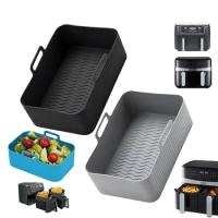 2PCS Reusable Air Fryer Silicone Tray Dish Dual 2 Basket Baking Pan Oven Pot Plate Liner Dual Air Fryer Accessories For Ninja