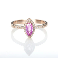 【DOLLY】0.30克拉 天然粉色藍寶石18K玫瑰金鑽石戒指
