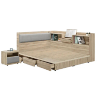 【IHouse】沐森 房間4件組 雙人5尺(插座床頭+收納抽屜底+收納床邊櫃+床頭櫃)
