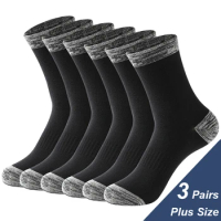 3 Pairs Winter Men Socks Cotton Black Leisure Business Long Socks Walking Running Hiking Thermal Socks For Male Plus Size 42-48
