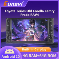 Eunavi 2 Din 7'' Android 10 Car Multimedia GPS Radio For Toyota Terios Old Corolla Camry Prado RAV4 Auto Audio DSP 4G WIFI RDS