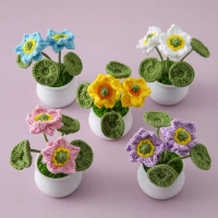Crochet Flowers Hand-knitted Flower Potted Plants Homemade Finished Artificial Crochet Flower Pot Birthday Desktop Decor Gifts
