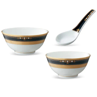 【NORITAKE】壯麗花海系列-個人奢華三件組 飯碗/湯碗/湯匙(獨家禮盒組/骨瓷/日本製)