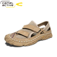 Camel Active New Business Casual Men's Sandals Comfortable Genuine Leather Shoes Soft Elastic Textured Cowhide Men Sandals