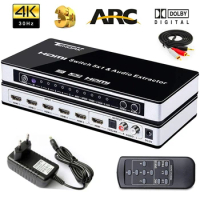 True 4K HDMI Switcher 5X1 with audio selector switch with remote HDMI 5 in 1 out 1.4V for PS4,HDTV,DVD,STB etc.