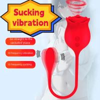 Sucking+vibrating double head vibrating stick for women's masturbation G-spot orgasmic sex toy Rose vibrating stick for adults