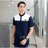 Baju koko kurta pria dewasa kombinasi lis terbaru Muslim lengan pendek full Katun nyaman di pakai