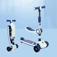 Foldable Kick Scooters For 2-10 Years Children Cycling With Seat Flash Wheels Music Board Adjustable Height Kids Foot Scooter