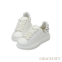 【Grace Gift】迪士尼米奇款大頭剪影點點厚底小白鞋 白