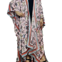 Causal 2021 Bohemian Summer Abaya Dubai Kaftan Muslim Fashion Printed Silk Kimono For Women Plus Size European Swimwear