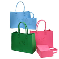 100pcs/Lot Wholesale Recycled Reusable Custom Print Logo Felt Wear-resistant Carry Shopping Bag For Office Wedding Books Gift