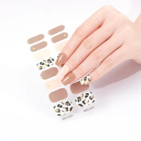 16 Strips Gel Nail Wraps Semi-cured Gel Nail Stickers Bronzing Gel Nail Phototherapy Leopard Stickers Full Cover Nail Decals