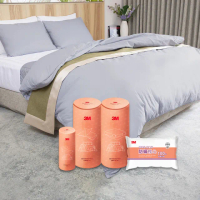 【3M】全面抗蹣柔感防蹣純棉被套床包三件組-單人+標準防蹣枕頭