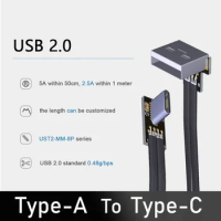 USB-C Type C Male Left Right UP Down Angled 90 Degree to USB 2.0 Type A Male Data Cable USB Type-c Flat Cable 0.1m/0.2m/0.5m/1m