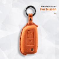 For Nissan Juke Xtrail Sunny Cefiro A32 Qashqai J11 Alcantara Suede Car Key Case Shell 2Buttons Keychain Accessories