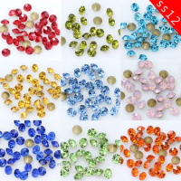 144/1440p ss12 Round pointed back shiny glass stone Nail Art Decoration clothes jewels crystal rhinestone accessories suppliers