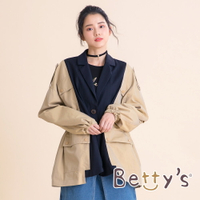betty’s貝蒂思　設計款西裝領拼接休閒外套(卡其)