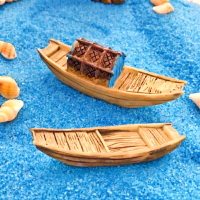 中式漁船江南小船竹筏游輪工藝船水族魚缸造景diy裝飾迷你小擺件