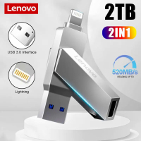 Lenovo USB 3.0 Flash Drive 2TB 1TB Pendrive อินเทอร์เฟซ Lightning Memory Stick Pen Drive 128GB Flash Disk กันน้ำ2-IN-1 U Disk