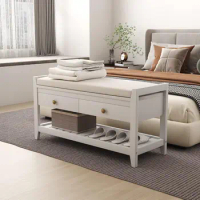 Shoe Storage Bench with Cushioned Sea Wooden End Bed Bench with 2 Drawers and Storage Shelf, for Bedroom, Hallway, Living Room