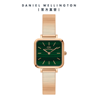 Daniel Wellington DW 手錶 Quadro Studio 22X22mm 復古鋼琴錶鍊方型腕錶-綠錶盤-玫瑰金 DW00100520